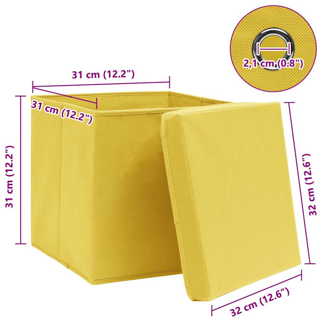 Aufbewahrungsboxen mit Deckeln 4 Stk. Gelb 32x32x32 cm Stoff