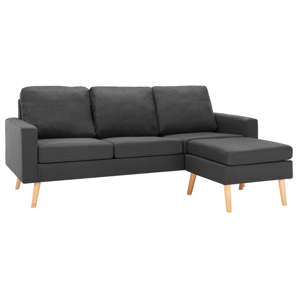 Canapé 3 places avec repose-pieds en tissu gris foncé