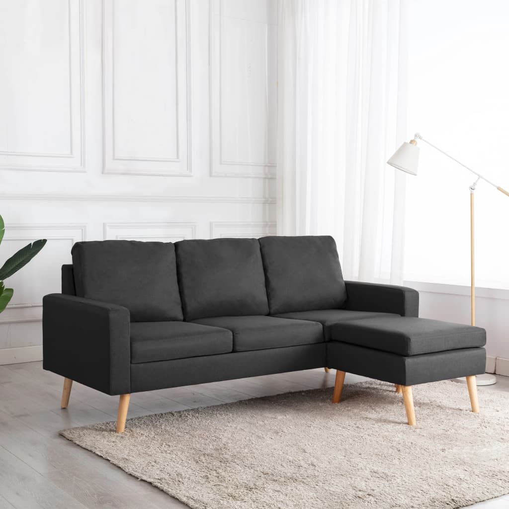 Canapé 3 places avec repose-pieds en tissu gris foncé