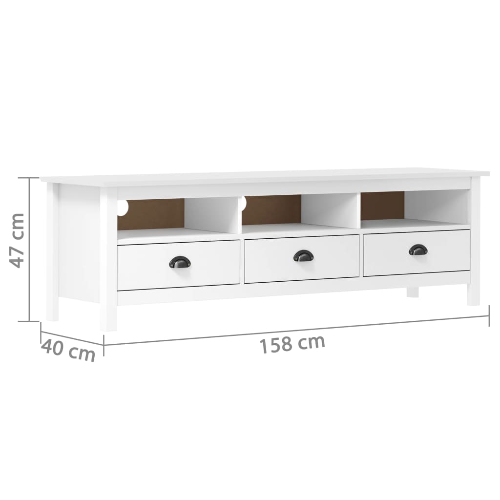 TV-Schrank Hill Weiß 158x40x47 cm Massivholz Kiefer