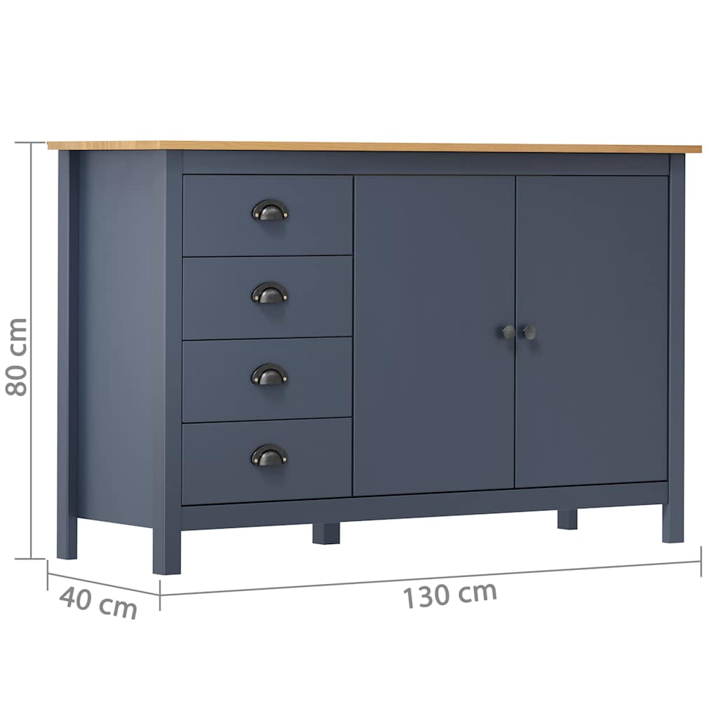 Sideboard Hill Grau 130x40x80 cm Massivholz Kiefer