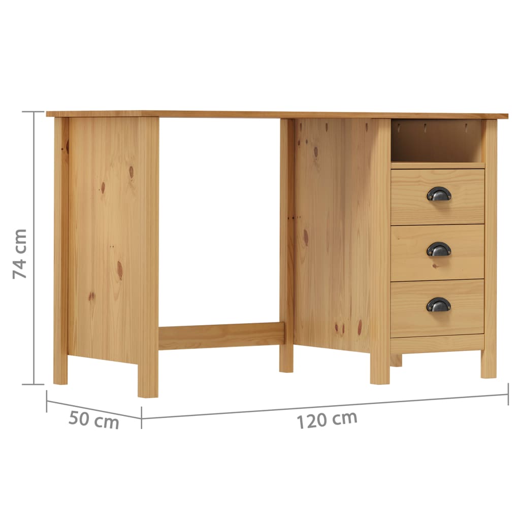 Bureau Hill avec 3 tiroirs 120×50×74 cm en pin