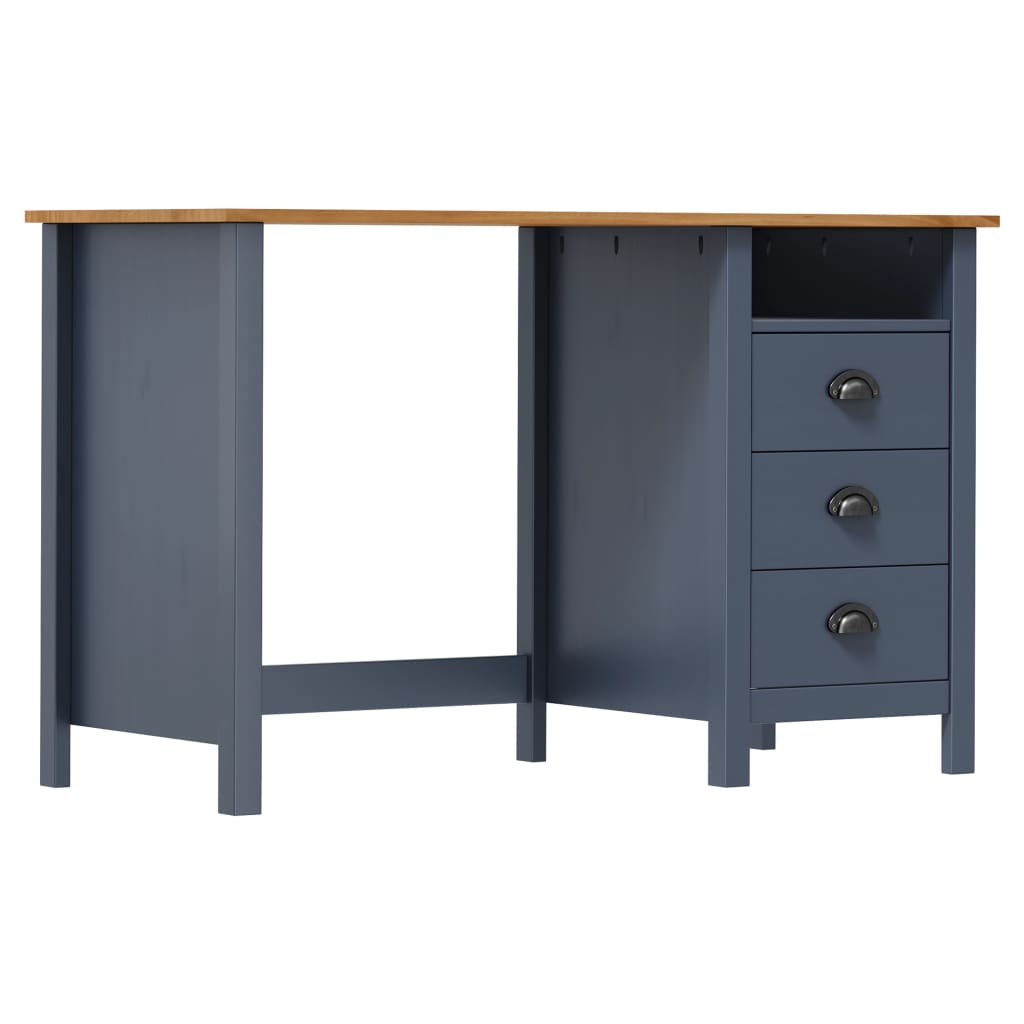 Hill desk with 3 drawers, grey, 120x50x74cm, pinewood