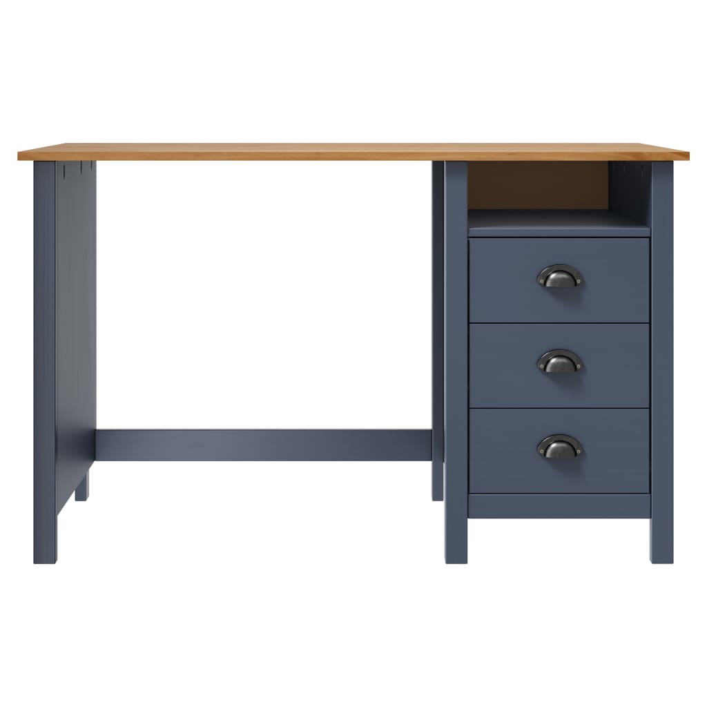 Hill desk with 3 drawers, grey, 120x50x74cm, pinewood
