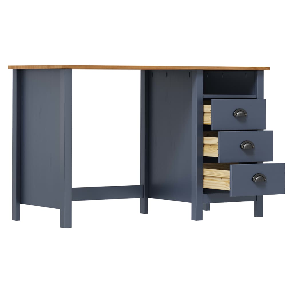 Hill desk with 3 drawers, grey, 120x50x74cm, pinewood