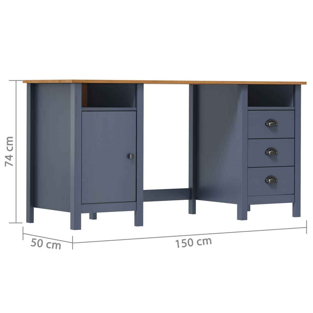 Bureau Hill Grey 150x50x74 cm Pin massif