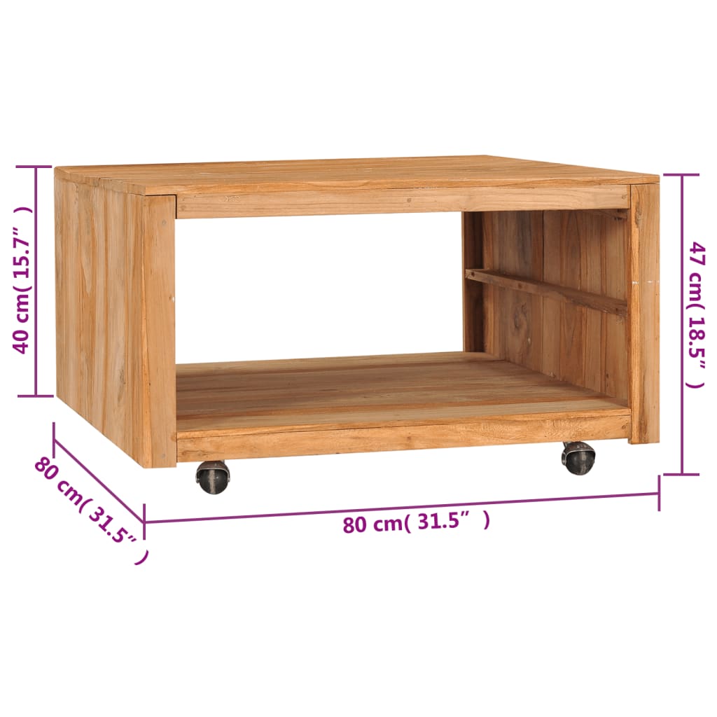 Table basse 80x80x40 cm en bois de teck massif
