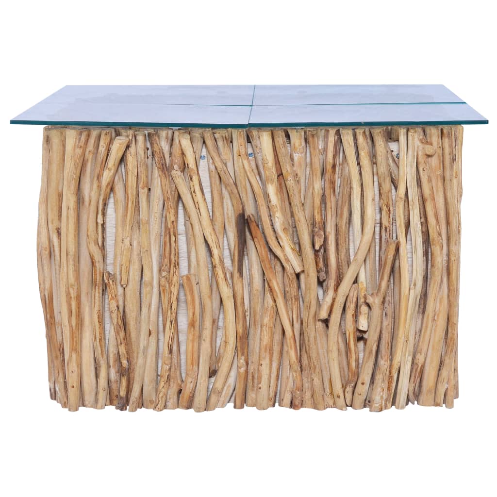 Table basse avec plateau en verre 66x66x40 cm en bois de teck massif