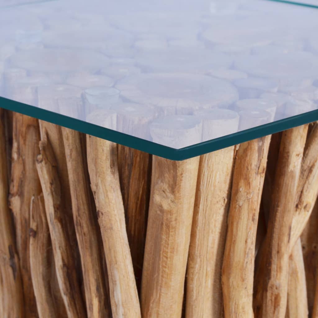 Table basse avec plateau en verre 66x66x40 cm en bois de teck massif