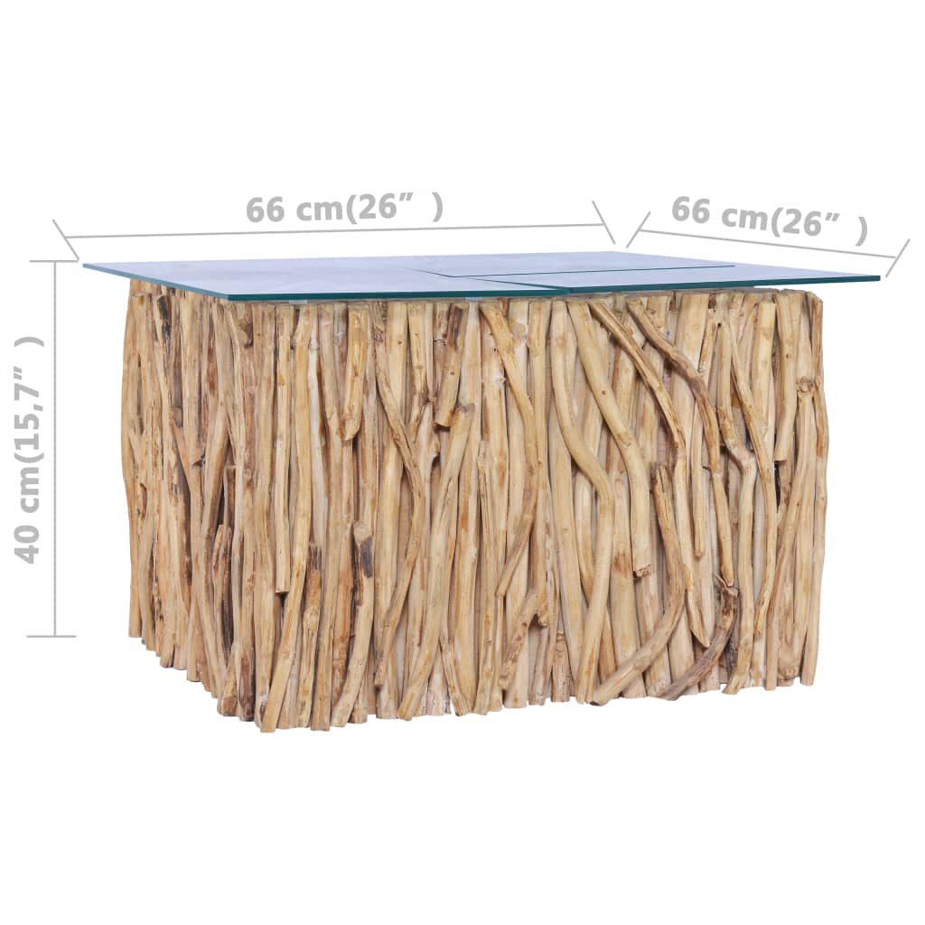 Table basse avec plateau en verre 66x66x40 cm en bois de teck massif