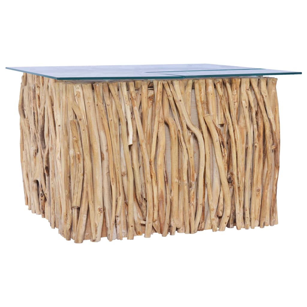 Table basse avec plateau en verre 66x66x40 cm en bois de teck massif