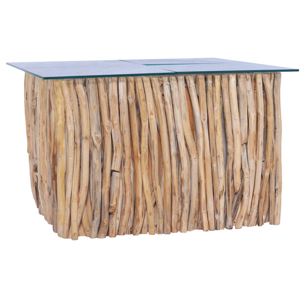 Table basse avec plateau en verre 66x66x40 cm en bois de teck massif