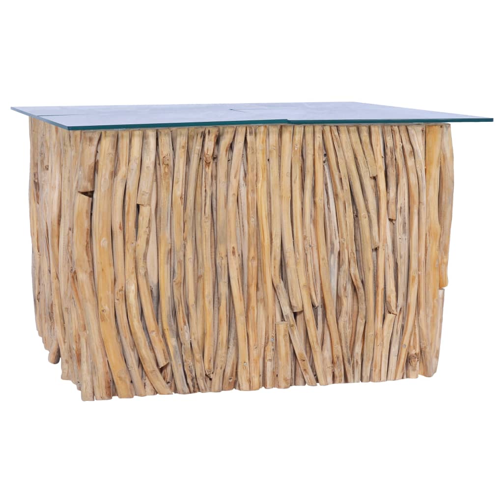 Table basse avec plateau en verre 66x66x40 cm en bois de teck massif