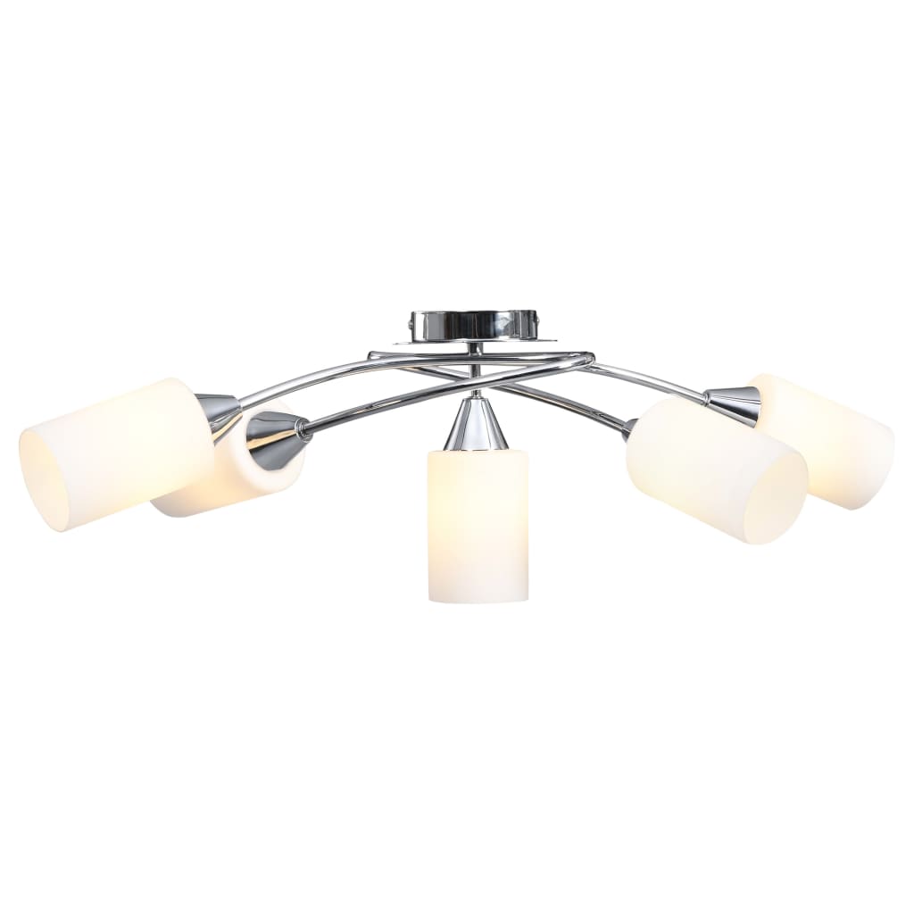 Ceiling light with ceramic lampshades for 5 E14 bulbs