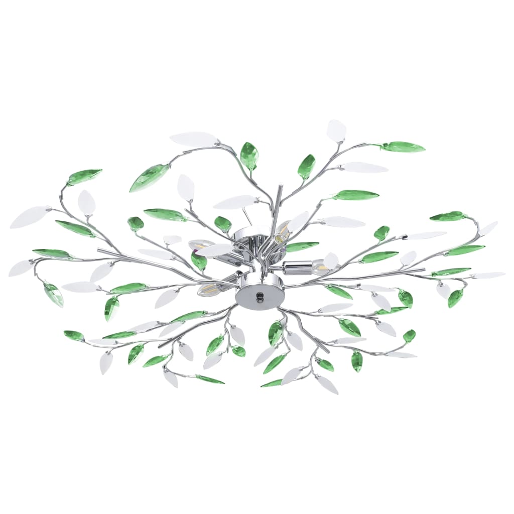 Plafonnier avec feuilles en verre acrylique pour 5 lampes E14 Vert