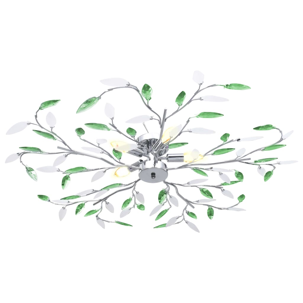 Plafonnier avec feuilles en verre acrylique pour 5 lampes E14 Vert