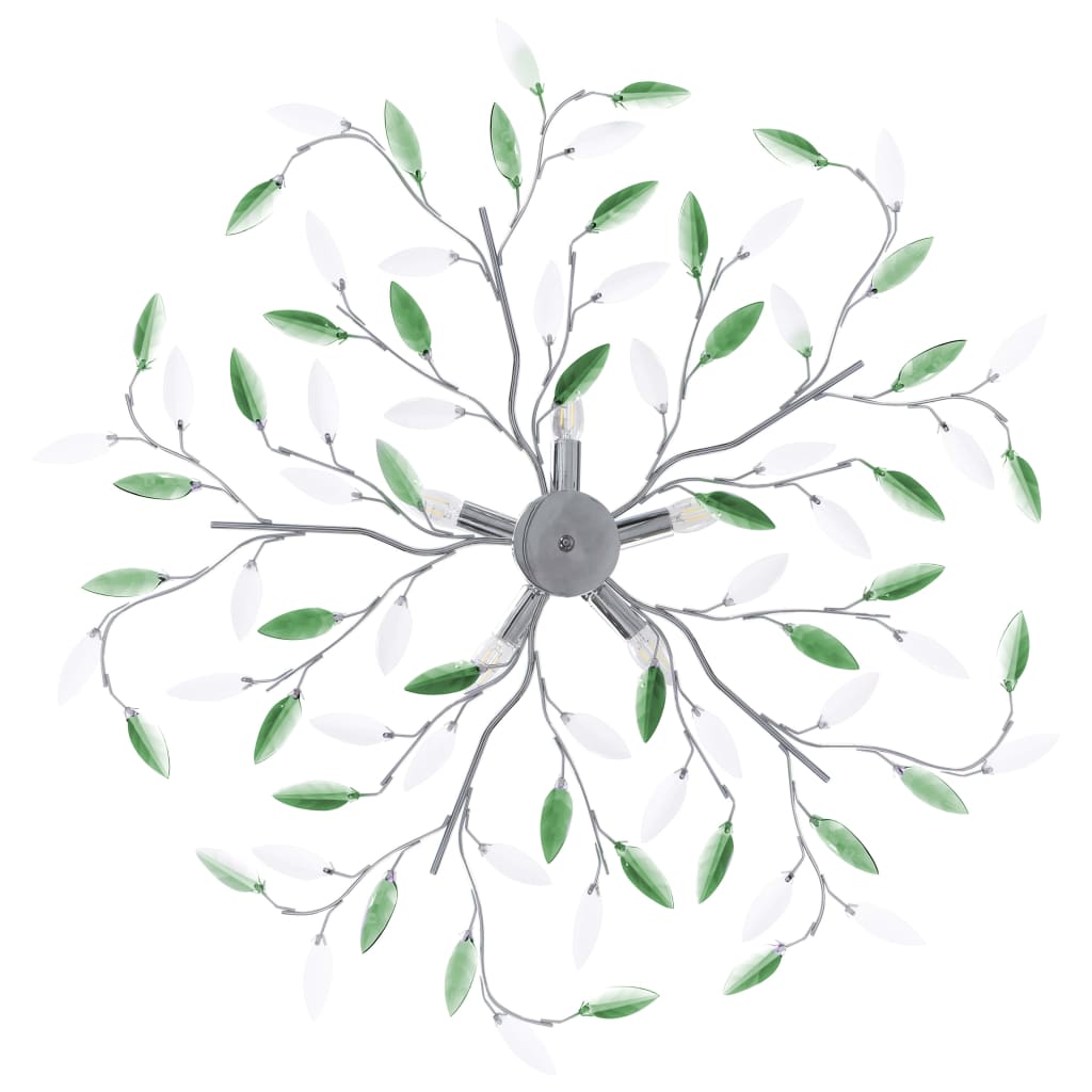 Plafonnier avec feuilles en verre acrylique pour 5 lampes E14 Vert
