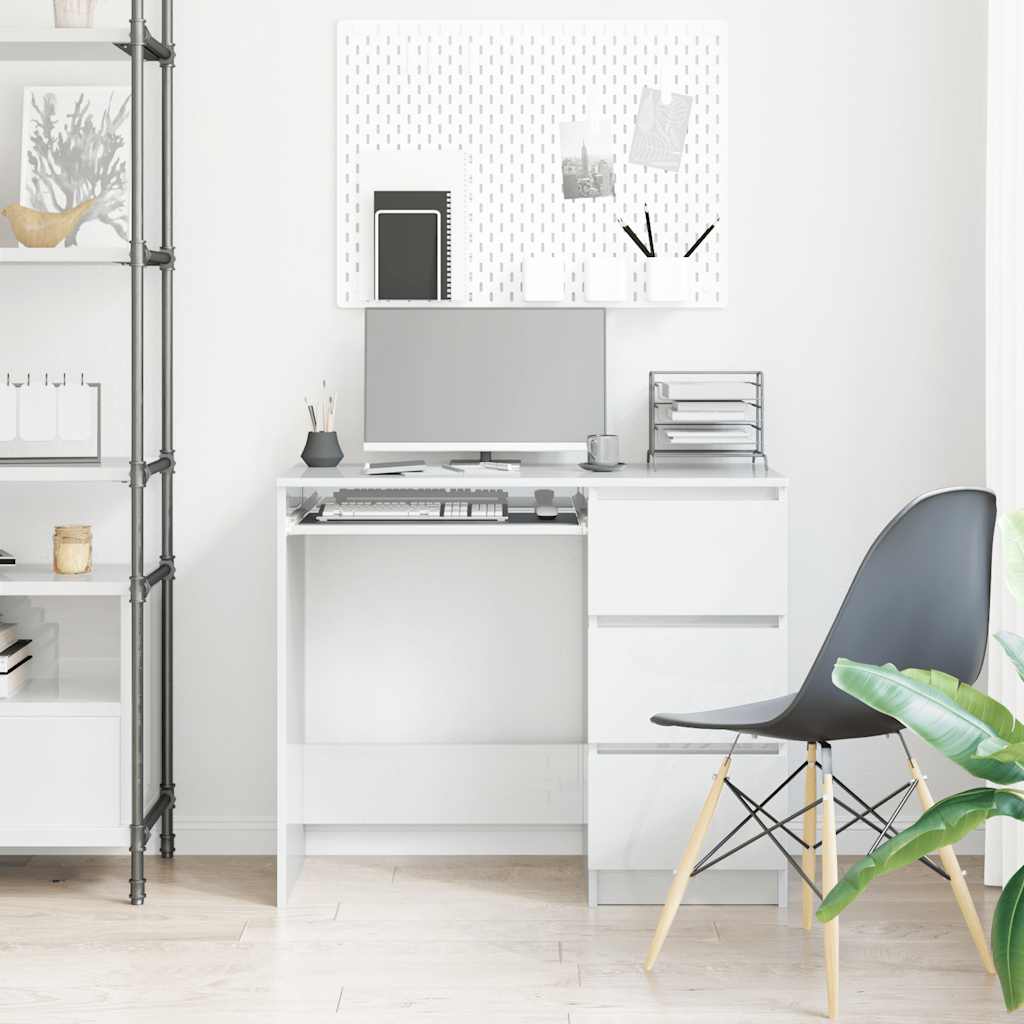 Bureau blanc brillant 90x45x76 cm en matériau à base de bois