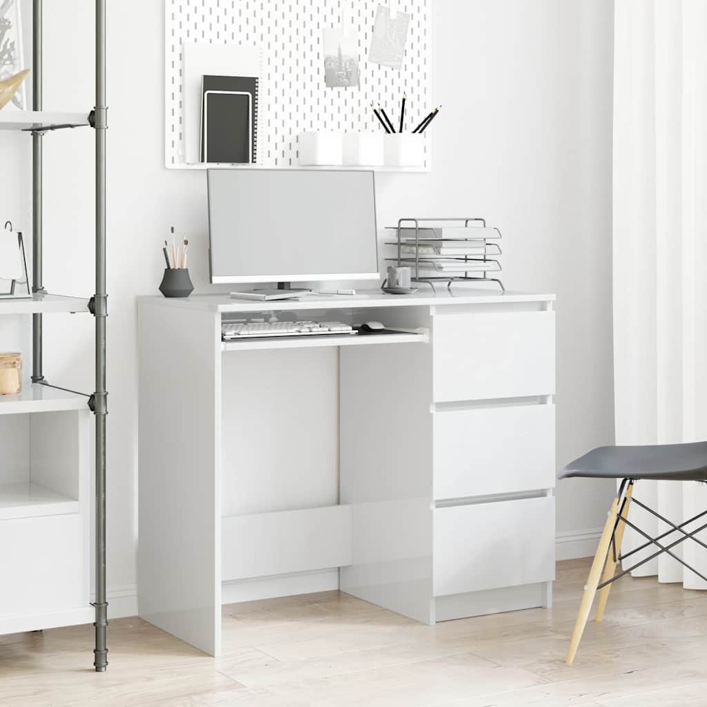 Bureau blanc brillant 90x45x76 cm en matériau à base de bois