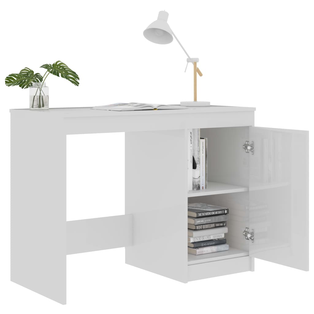 Desk High Gloss White 100x50x76 cm Wood Material