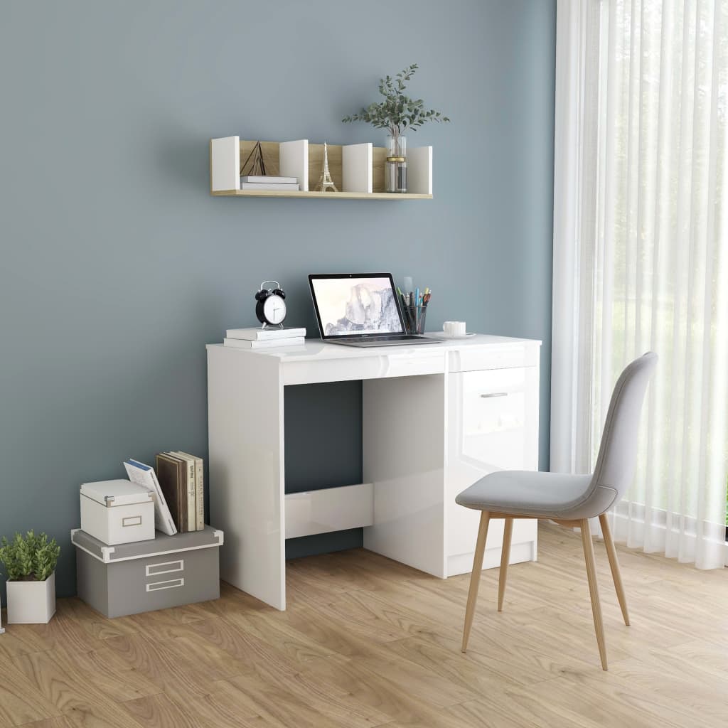 Desk High Gloss White 100x50x76 cm Wood Material