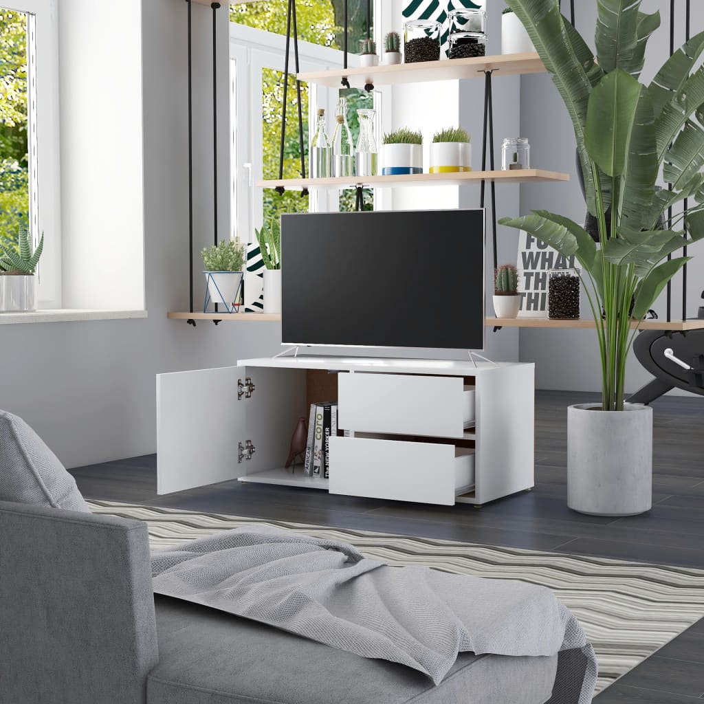 Meuble TV blanc 80x34x36 cm en bois