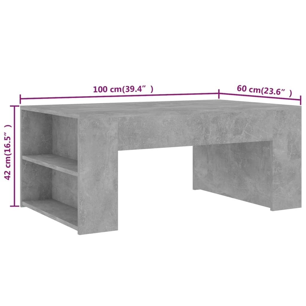 Couchtisch Betongrau 100x60x42 cm Holzwerkstoff