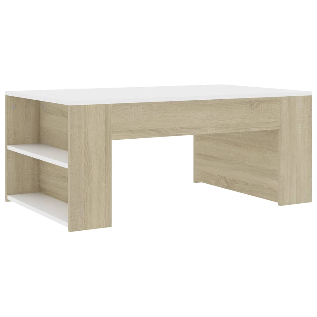 Couchtisch Weiß und Sonoma-Eiche 100x60x42 cm Holzwerkstoff