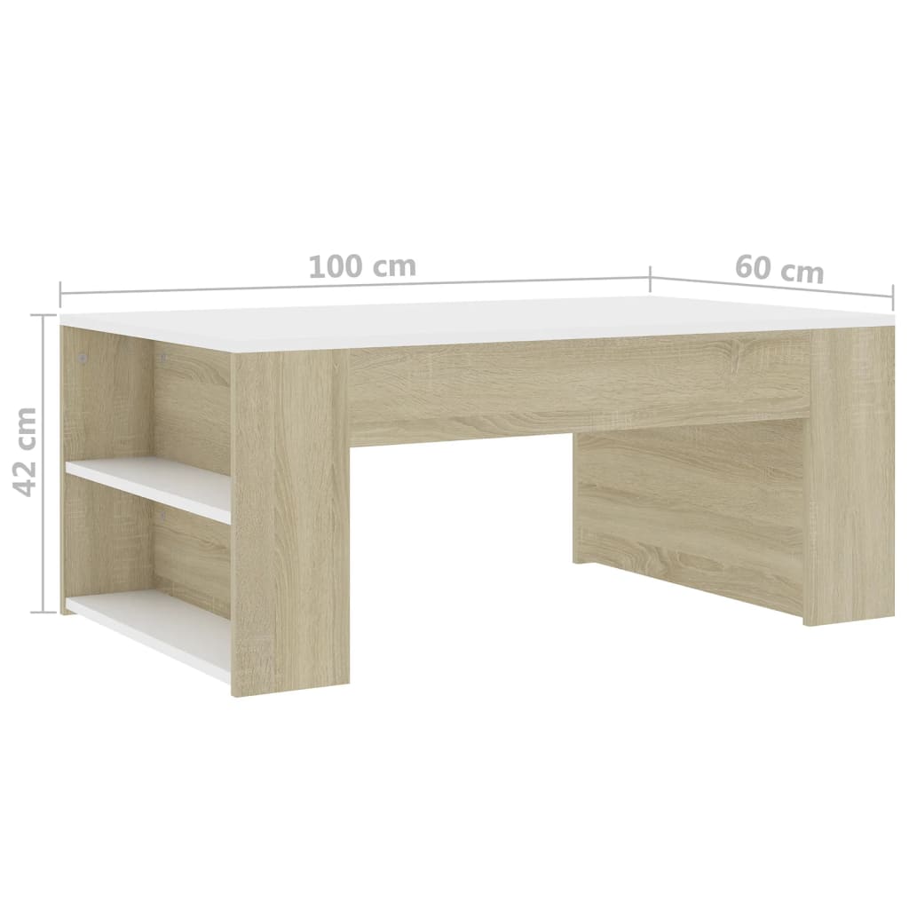Couchtisch Weiß und Sonoma-Eiche 100x60x42 cm Holzwerkstoff