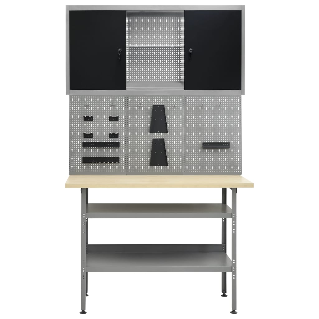 Établi avec 3 parois porte-outils et 1 armoire murale
