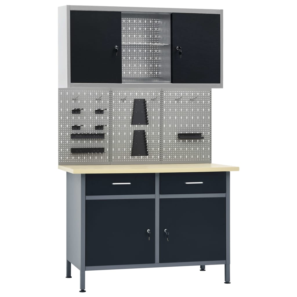 Établi avec 3 parois porte-outils et 1 armoire murale