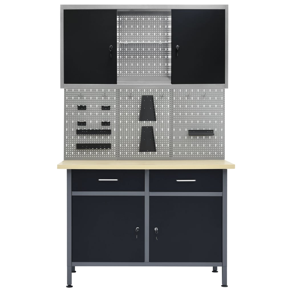 Établi avec 3 parois porte-outils et 1 armoire murale