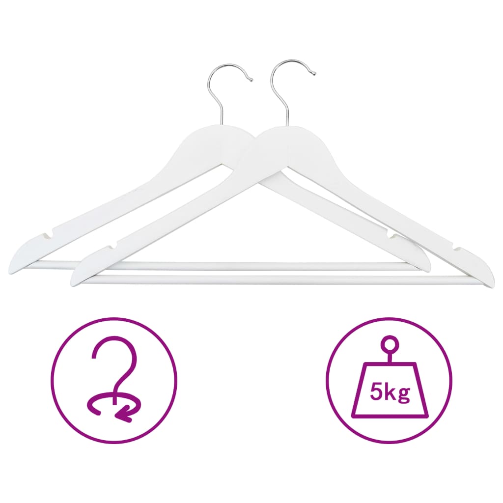 Lot de 50 cintres antidérapants en bois dur blanc