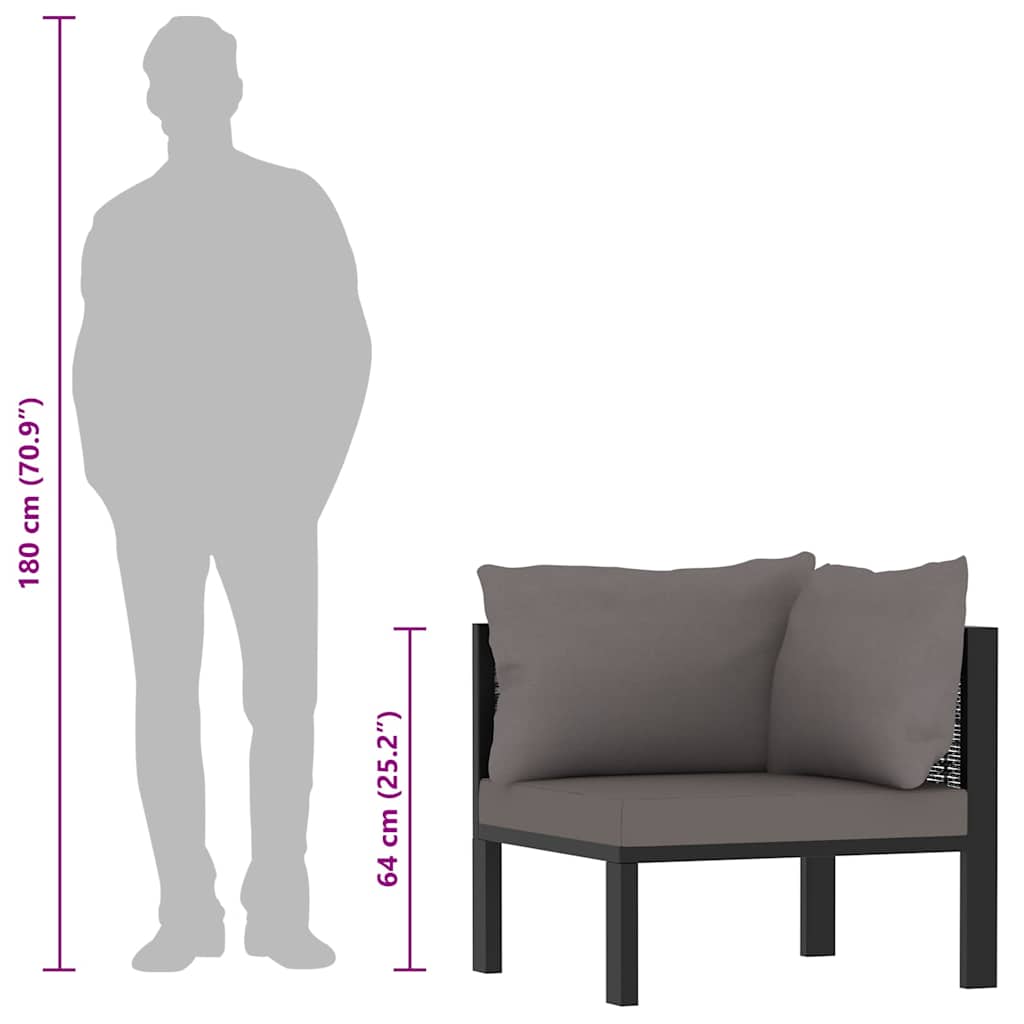 Sofa-Eckelement mit Linker Armlehne Poly Rattan Anthrazit
