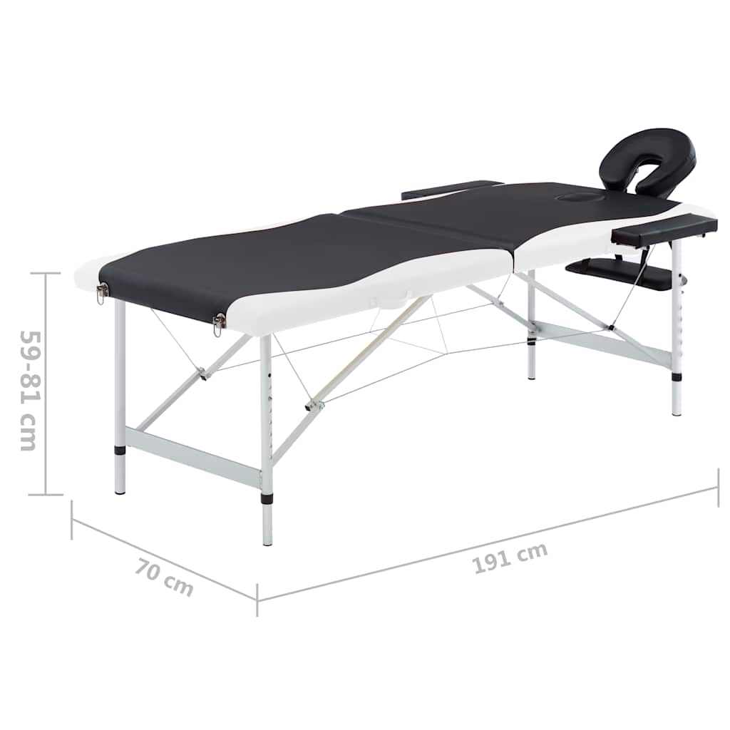 Massageliege Klappbar 2-Zonen Aluminiumgestell Schwarz und Weiß