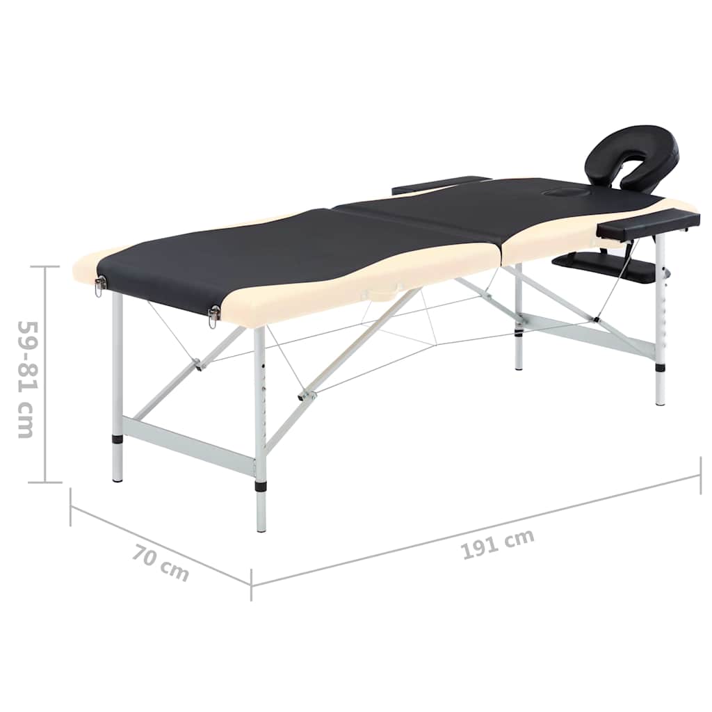 Massageliege Klappbar 2-Zonen Aluminiumgestell Schwarz Beige