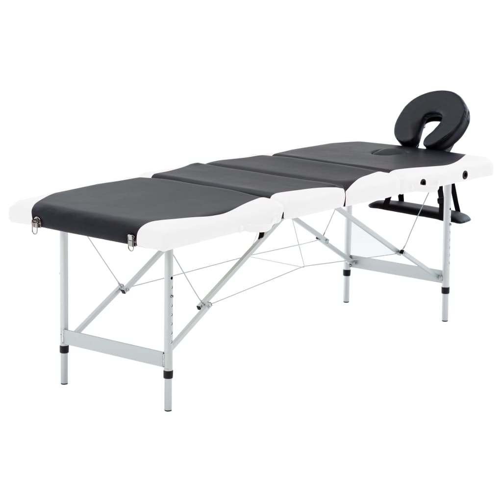 Massageliege Klappbar 4-Zonen Aluminiumgestell Schwarz und Weiß