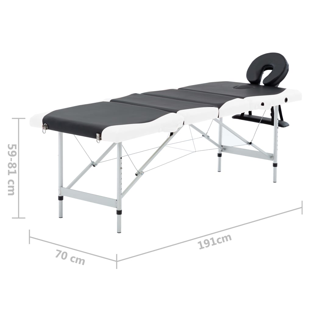 Massageliege Klappbar 4-Zonen Aluminiumgestell Schwarz und Weiß