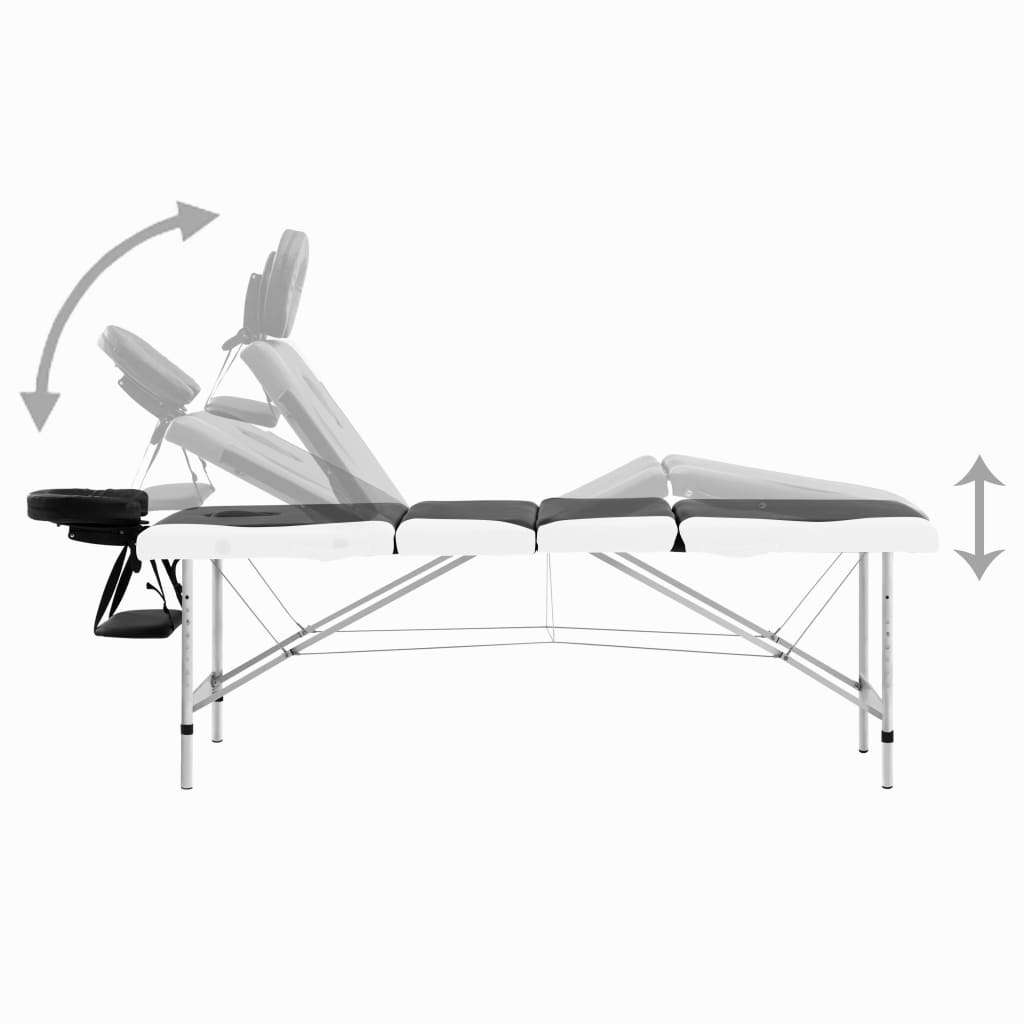 Massageliege Klappbar 4-Zonen Aluminiumgestell Schwarz und Weiß