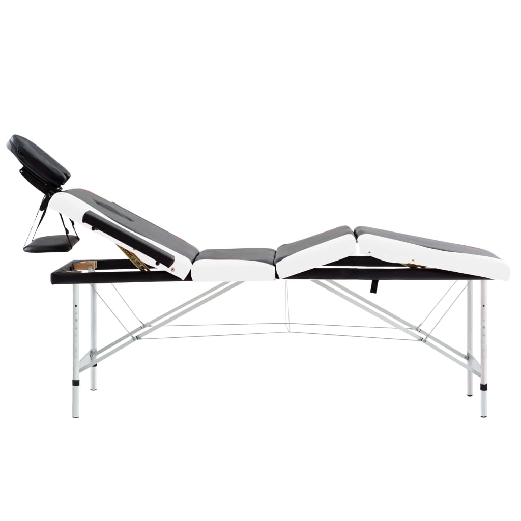 Massageliege Klappbar 4-Zonen Aluminiumgestell Schwarz und Weiß