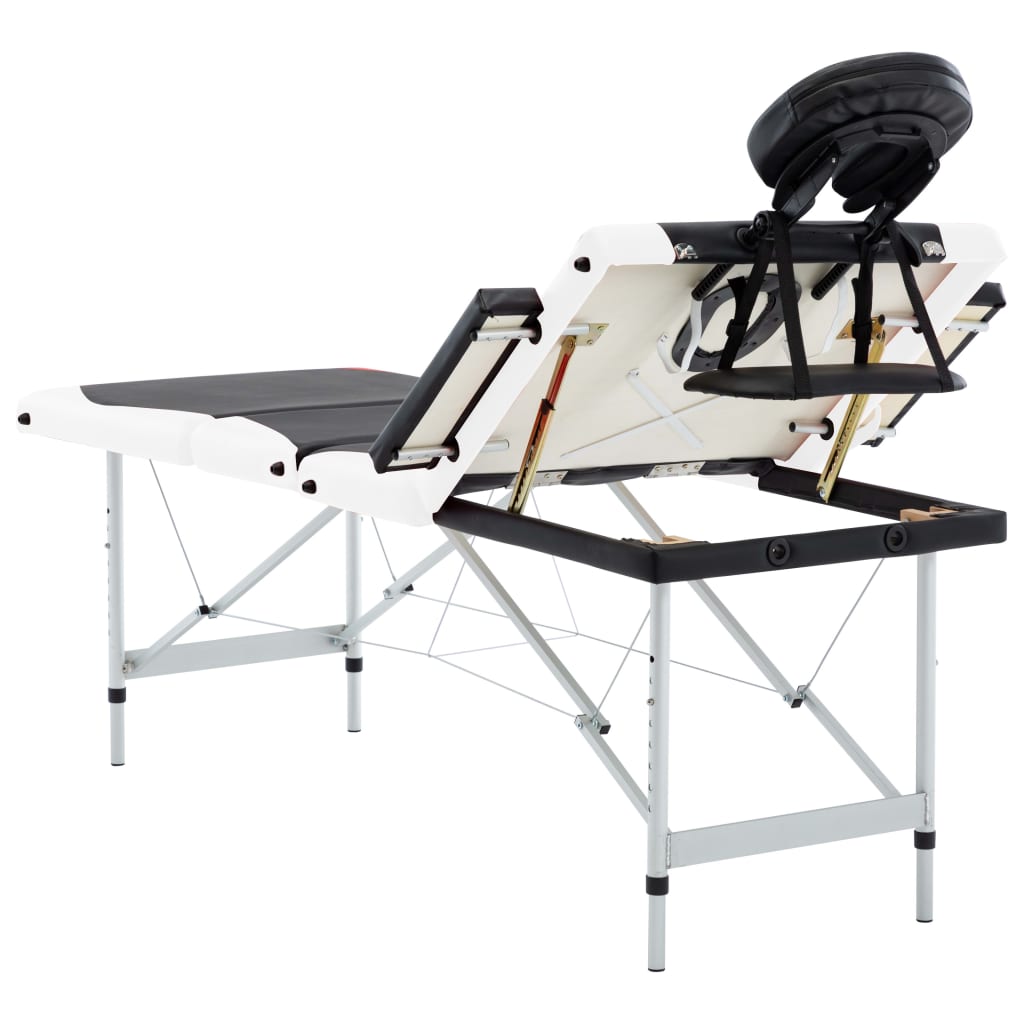 Massageliege Klappbar 4-Zonen Aluminiumgestell Schwarz und Weiß