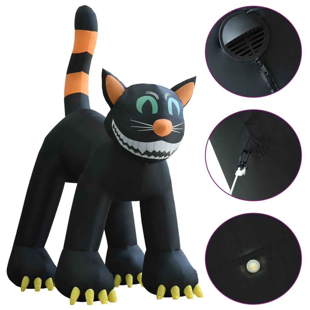 Halloween Aufblasbare Schwarze Katze mit LED XXL 6 m