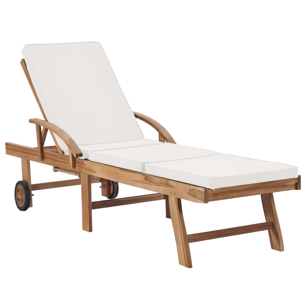 Sun loungers with cushions 2 pcs. Solid teak wood cream