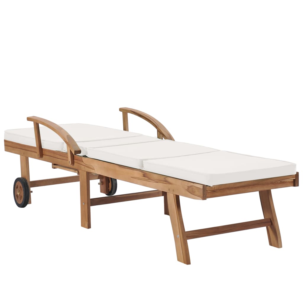 Sun loungers with cushions 2 pcs. Solid teak wood cream