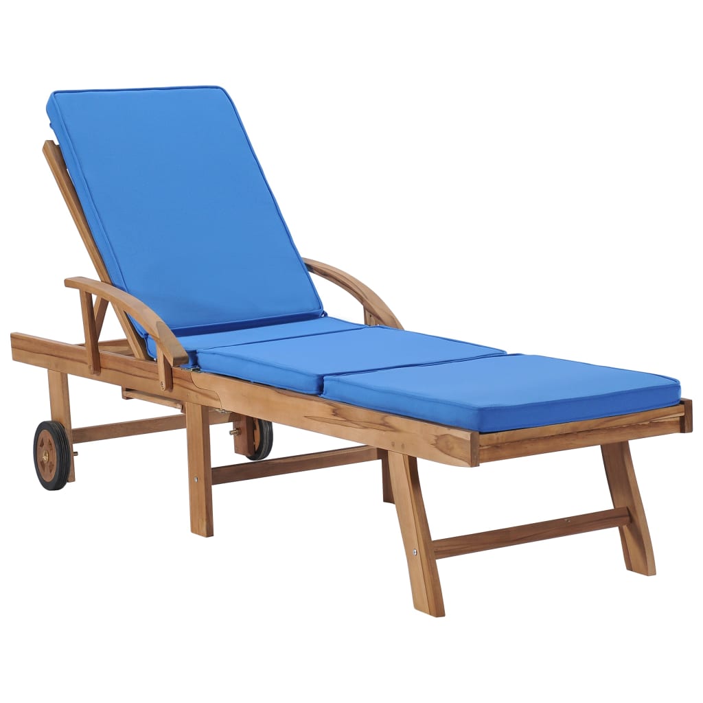 Sun loungers with cushions 2 pcs. Solid teak wood blue
