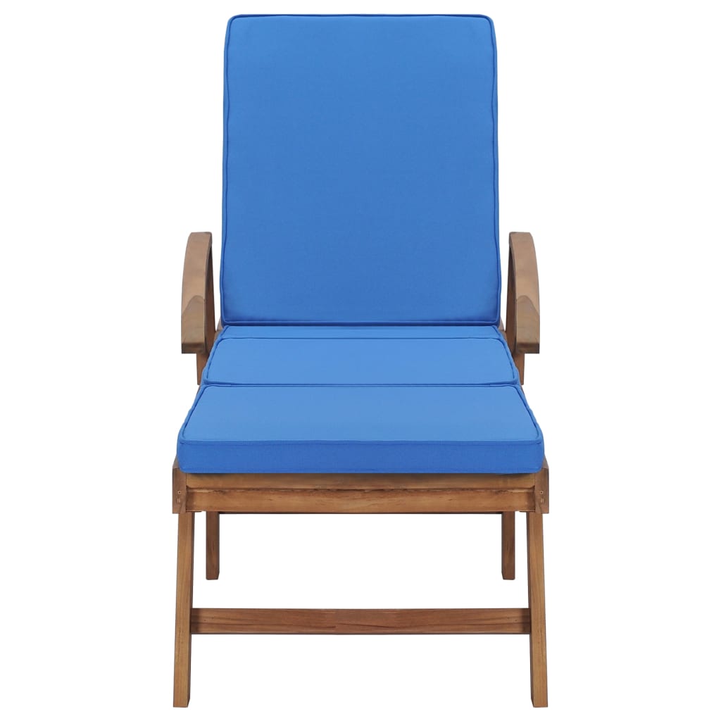 Sun loungers with cushions 2 pcs. Solid teak wood blue