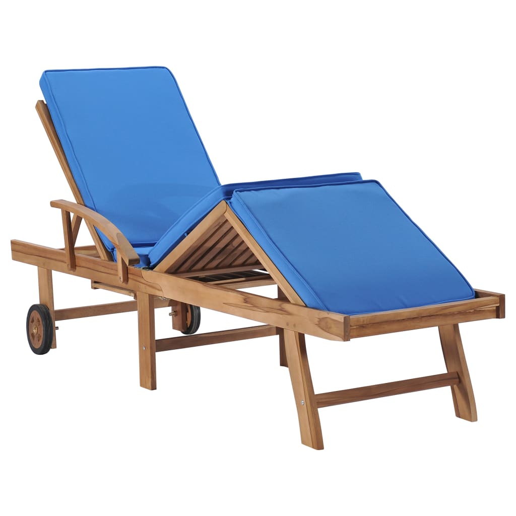 Sun loungers with cushions 2 pcs. Solid teak wood blue