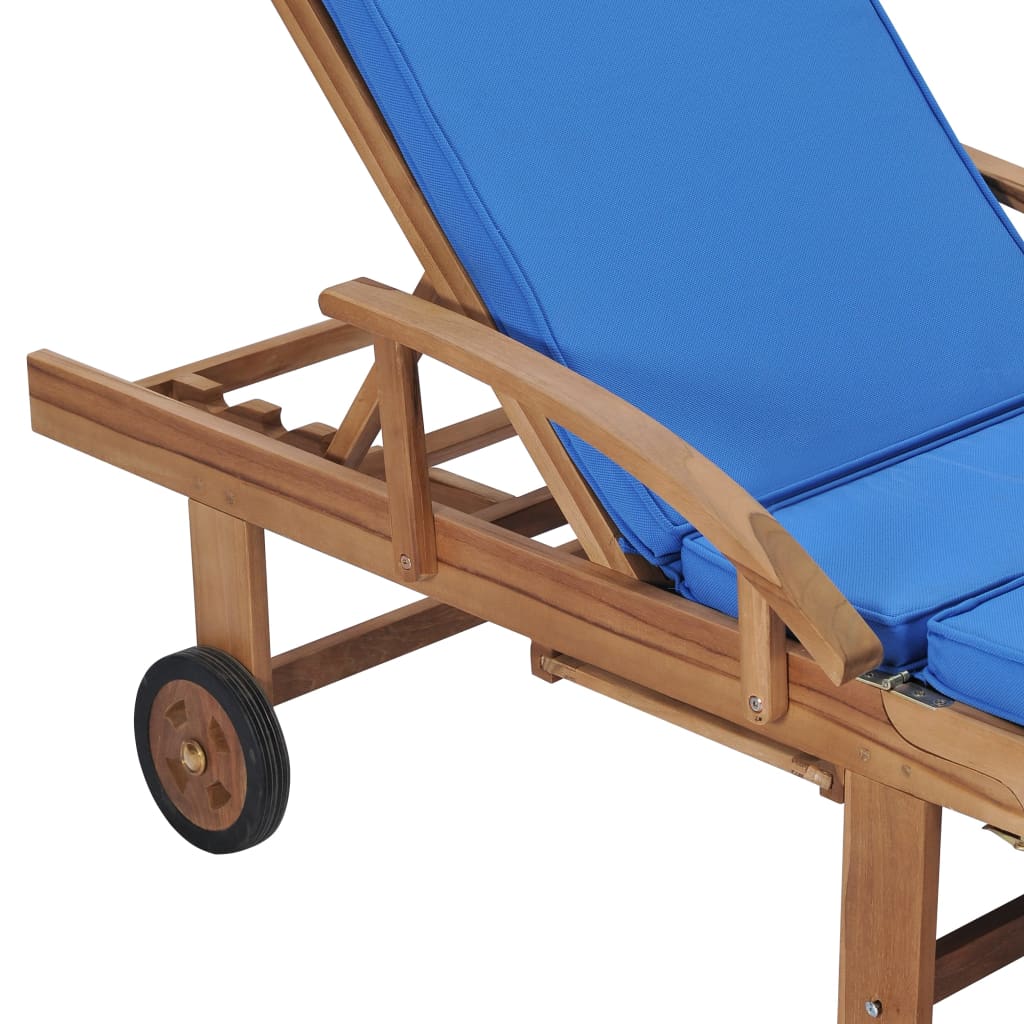 Sun loungers with cushions 2 pcs. Solid teak wood blue
