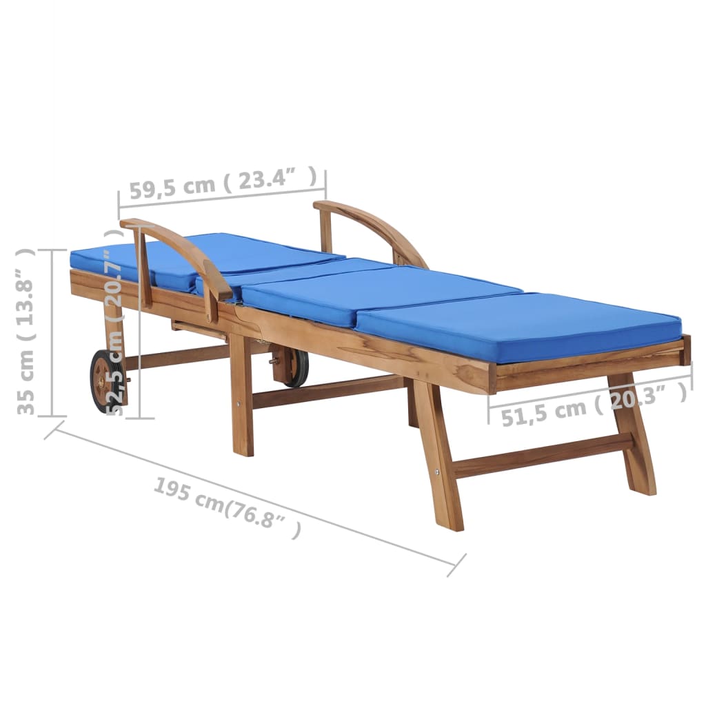 Sun loungers with cushions 2 pcs. Solid teak wood blue