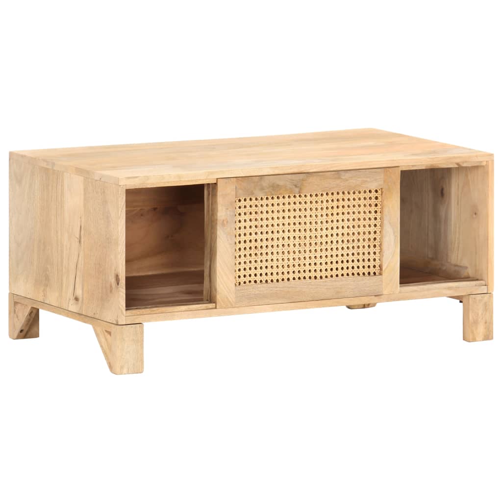 Couchtisch 90x50x40 cm Mango Massivholz und Rohrgeflecht